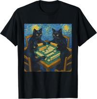 Van Gogh Starry Night Cat Playing Mahjong Chinese Tile Game  unisex TShirt Unisex T-Shirt S