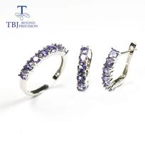 Natūralaus tanzanito papuošalų rinkinys mažo dydžio apvalus 3 mm žiedinis auskaras natūralus mėlynas tanzanito žiedinis auskaras 925 sterlingų sidabras us ring size 6# mėlyna
