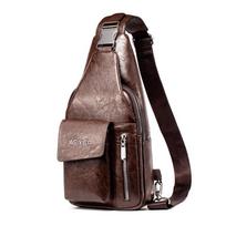 Vyriškas mados laisvalaikio rankinė, didelės talpos krūtinės krepšys, patvarus vandeniui atsparus PU odos kelioninis krepšys ant peties tamsiai ruda spalva
