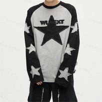 Harajuku Star Embroidered Y2K Hoodie with Contrast Patch Long Sleeve Top for Men and Women L juoda