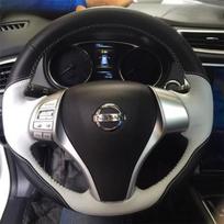 For Nissan Teana Altima X-Trail Qashqai 2014-2017 Hand-Stitched Non-Slip Black white  Leather Car Steering Wheel Cover 1