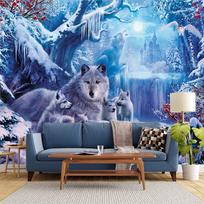 Šeši Vilkai Sniego Kalnas Slyvos Žiedų Pilis Gyvūnas Svetainė Miegamasis Individualus Lipnus Tapetas Sieninė Tapyba 200 cm(W) x 140 cm(H)