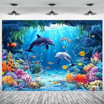 Povandeninė delfinų gobelenas Spalvoti koralai ir žuvys Miegamojo dekoras 47.2x31.5inch/120*80cm