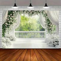 White Rose Balcony Wedding Tapestry Photography Backdrop for Bridal Shoot 47.2x31.5inch/120*80cm