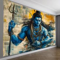 2D abstraktus hindu dievas Šiva gobelenas Trishul tapyba Sieninis kabinamas elementas 47.2x31.5inch/120*80cm