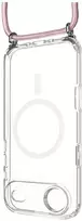 Dėklas Fixed Fiksuotas MagPure Neck for MagSafe iPhone Air, skaidrus su rožine virvele