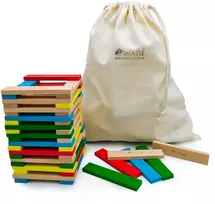 Medinės kūrybinės kaladėlės Wabi Planks 12 cm, 100 vnt., vaikams nuo 3 metų, spalvotos