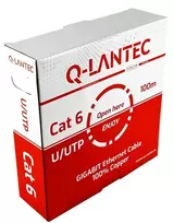 Q-LANTEC U/UTP 6 kat. tinklo kabelis, vytos poros, PVC, Eca 4PR, 1Gb/s (10Gb/s iki 55 m), pilkos spalvos, 100 m (KIU6PVC100Q)