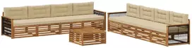 Lauko sofos komplektas su pagalve 9 pcs Natūralus ir bežinis
