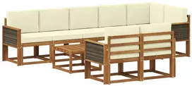 Lauko sofos komplektas su pagalve 9 pcs Natūralus ir grietinėlė
