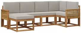 Lauko sofos komplektas 6 pcs Natūrali ir šviesiai pilka