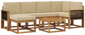 Lauko sofos komplektas su pagalve 7 pcs Natūralus ir bežinis