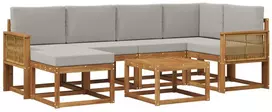 Lauko sofos komplektas 7 pcs Natūrali ir šviesiai pilka