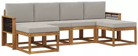 Lauko sofos komplektas 6 pcs Natūrali ir šviesiai pilka