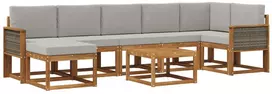 Lauko sofos komplektas 8 pcs Natūrali ir šviesiai pilka
