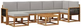 Lauko sofos komplektas 8 pcs Natūrali ir šviesiai pilka