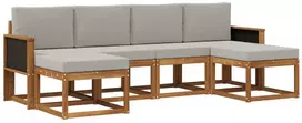 Lauko sofos komplektas 6 pcs Natūrali ir šviesiai pilka