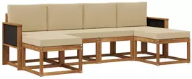 Lauko sofos komplektas 6 pcs Natūralus ir bežinis Poliesteris