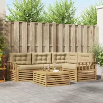 Lauko sofos komplektas 6 pcs Balta ir kreminė Poliesteris