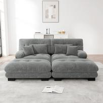Kampinė sofa su šezlongais ir pagalvėmis pilka 1 vnt
