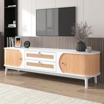 TV spintelė, medžio ir rotango, 170x46x39,5 cm, 2 dėžės