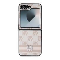 DKNY PU Leather Checkered and Stripe Case for Samsung Galaxy Z Flip 6/7 FE / pink