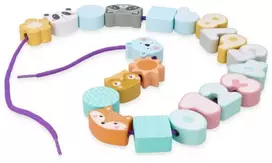 Adam Toys Pasteliniai karoliukai vėrimui su gyvūnų ir geometriniais motyvais, vaikams nuo 18 mėn., skatina kūrybiškumą, įvairiaspalviai