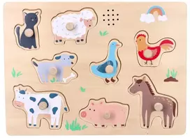 Adam Toys Garso lavinimo medinės fermos gyvūnų dėlionės vaikams nuo 18 mėn.