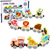 Lean Toys Medinis magnetinis traukinukas su vagonėliais