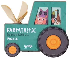 Londji Farmtastic 36 dalių lavinamoji ūkio gyvūnų dėlionė su stebėjimo žetonais, vaikams nuo 3 metų, traktoriaus dėžutėje
