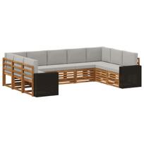 Lauko sofos komplektas 9 pcs Natūrali ir šviesiai pilka
