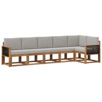 Lauko sofos komplektas 6 pcs Natūrali ir šviesiai pilka