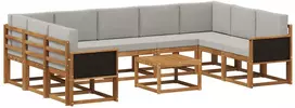 Lauko baldų komplektas Lauko sofos komplektas 10 pcs Natūrali ir šviesiai pilka