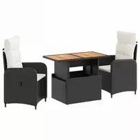 Lauko baldų komplektas Lauko valgomojo komplektas 3 pcs Juoda ir kreminė balta