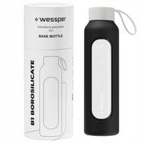 Wessper B1 motyvacinis stiklinis butelis su matavimo taurele 0,5 l, skirtas fitnesui ir sporto salei