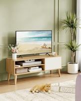TV staliukas 120x40x49cm., šviesiai rudos/baltos spalvos