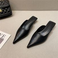 Woman Slippers Pointed Toe Outside Job Sandals Slides Mules Low Heel White Shoes for Women with Comfortable Luxury Korea Style 35