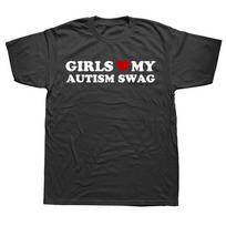 Merginos Myli Mano Autizmo Stilių Juokingi Autistiško Berniuko Dovanų Sąmoningumo Marškinėliai Medvilniniai Streetwear Trumpomis Rankovėmis Gimtadienio Dovanų Marškinėliai M... S įvairiaspalvis