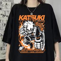Anime Bakugo Katsuki Spausdinti Marškinėliai Moterims Vyrams Laisvi Kasdieniai Harajuku Trumpomis Rankovėmis Viršutiniai Drabužiai Vasariniai Y2K Drabužiai T-shirt S juoda