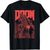 DOOM Raudonas Eskizuotas Viršelio Menas Retro Vaizdo Žaidimo Marškinėliai S juoda