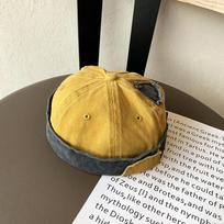 Retro Washed Cotton Docker Cap Men Solid Color Patchwork Brimless Hat Streetwear Hip Hop Adjustable Dome Melon Cap 56-58cm