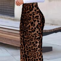 Satin Leopard Print Skirt - B 56716 Small black
