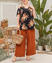 Plus Size Elegant Printed Wide-Leg Pants Two-Piece Set – Spring/Autumn Collection 1XL ruda
