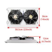 14'' x 23'' Universalus aliuminio kondensatoriaus radiatoriaus aušinimo ventiliatoriaus mazgas karštam gatvės automobilio, autobuso, sunkvežimio, pikapo oro kondicionavimo sistemai Suction fan 24V