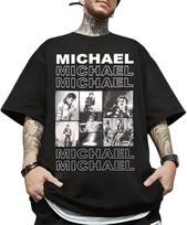 Michael Jackson Tribute Marškinėliai - Retro Michael Kartojamas Spaudinys su Klasikinėmis Atlikimo Nuotraukomis - Pop Karaliaus Gerbėjų Marškinėliai S juoda