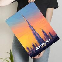 Burj Khalifa Dubajus JAE Miesto panorama Metalinė sienos meno kūrinys Modernus miesto peizažas Namų dekoras Tapyba svetainei Biuro dekoravimui 30x40cm(11.8x15.7inch) orange