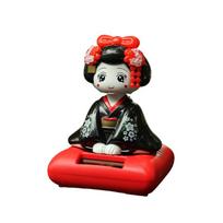 New Solar Powered Japanese-Style Doll Car Ornament Kimono Girl Shaking Head Nod Head Cartoon Doll Dashboard Cute Car Accessories