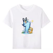 Bluey White Children's Short Sleeve T-Shirt 100% Cotton Number Series Cartoon Tee Soft Comfortable Kids Shirt Birthday Gift 110