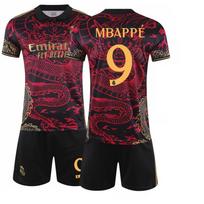 2025-26 Real Madrid raudonai-juodas drakono komplektas #9Mbappe #7 Ronaldo, specialus leidimas Futbolo marškinėliai S