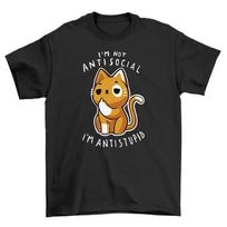Anti kvailo katino grafinis marškinėlis Juokingas antisocialinis citatos trumpomis rankovėmis medvilninis marškinėlis Unisex Unisex S